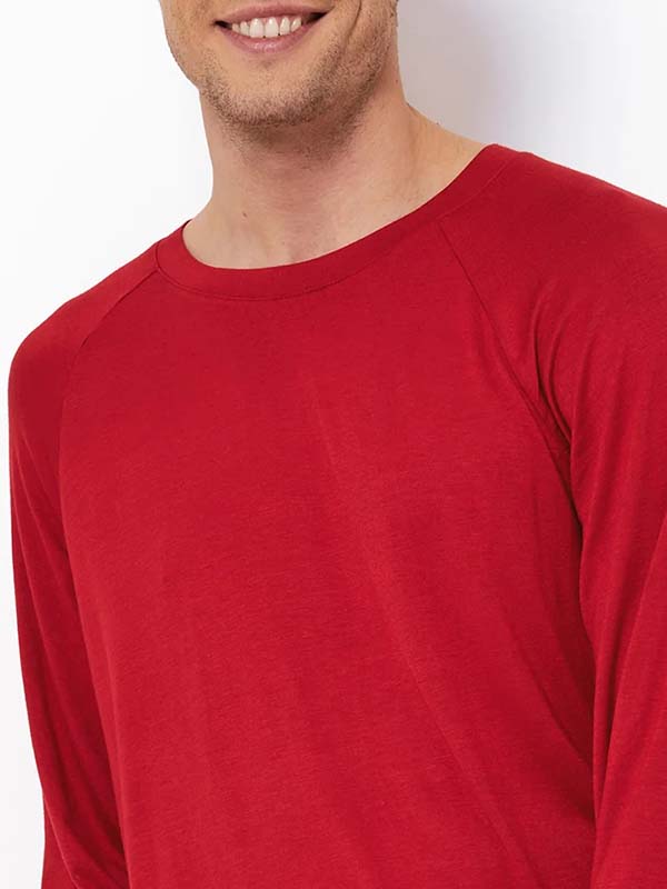 Aruelle natūralaus pluošto vyriška pižama "Max Long Red - White"
