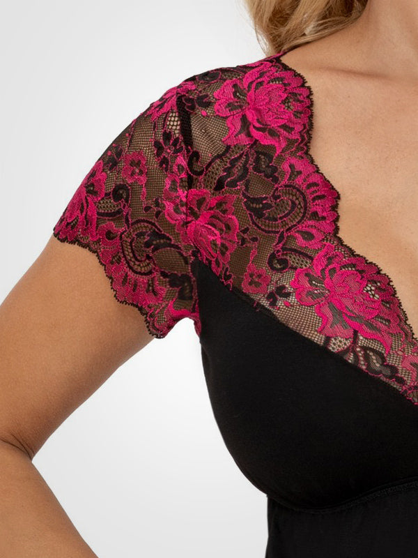 Donna viskoziniai naktiniai su nėriniais "Candy Black - Fuchsia"