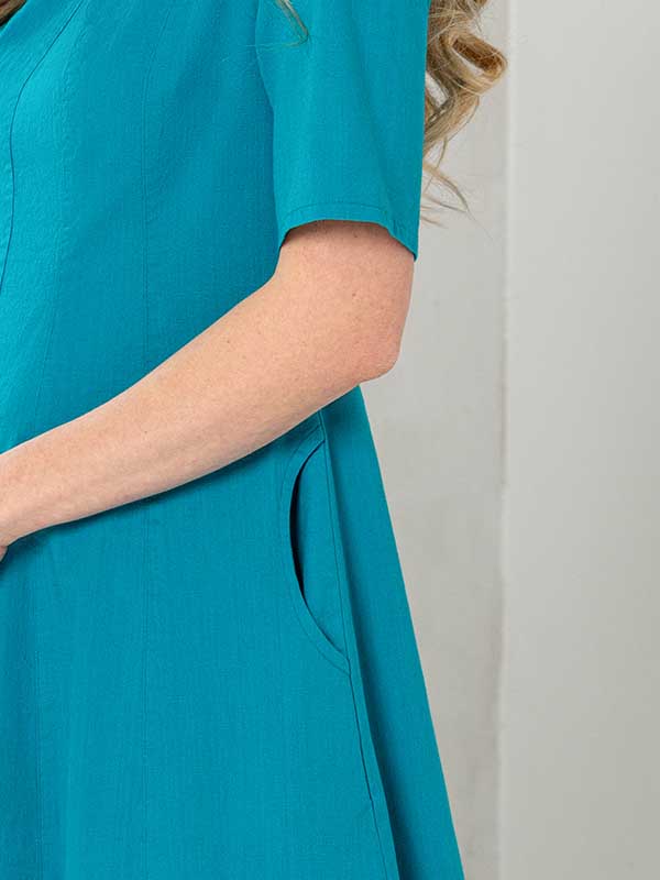 Lega tampraus lino midi suknelė "Fatima Turquoise"