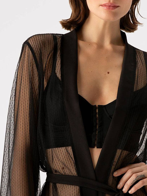 Fiore raštuotas tiulio chalatas "Aria Black"