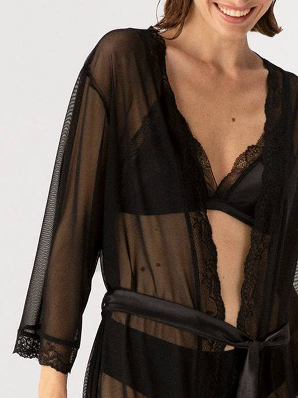 Fiore tiulio chalatas su nėriniais "Opera Black"