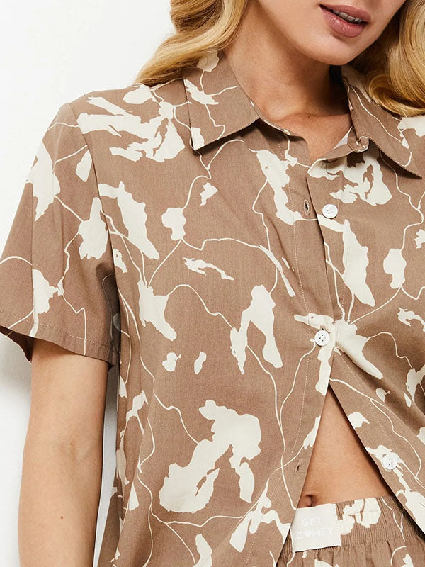 Aruelle medvilninė pižama "Malika Short Brown - Ecru"