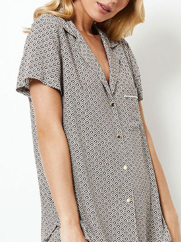 Aruelle viskozinė pižama su ilgomis kelnėmis "Jamila Long White - Beige - Black Ornament Print"