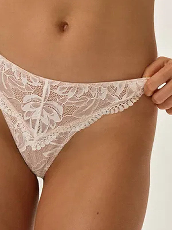 Esotiq nėriniuotos kelnaitės stringai "Outline White - Nude"