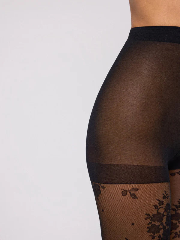 Ysabel Mora raštuotos pėdkelnės "Floral 20 Den Black"