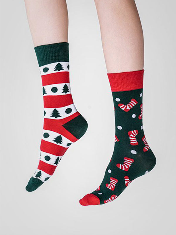 Spalvotos Kojines unisex medvilninės kojinės "Cristmas Green - Red"