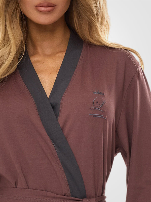 L&L ilgas viskozinis chalatas "Rajana Long Plum - Graphite"