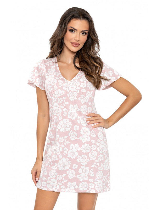 Donna medvilniniai naktiniai "Rosalia Powder Pink - White"