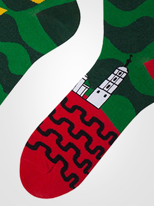 Spalvotos Kojines unisex medvilninės kojinės "Iron Wolf Legend Yellow - Green - Red"