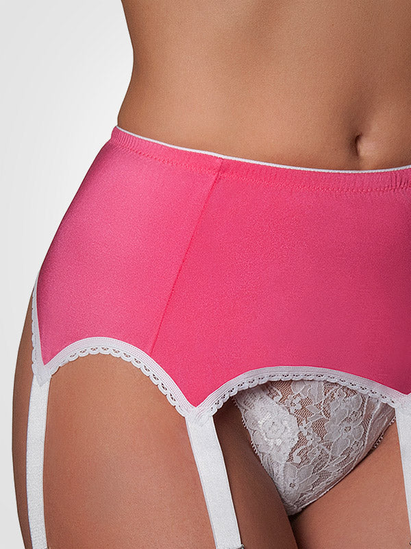 Nylon Dreams 6 dirželių klasikinis prisegamų kojinių diržas "All Pink - White"
