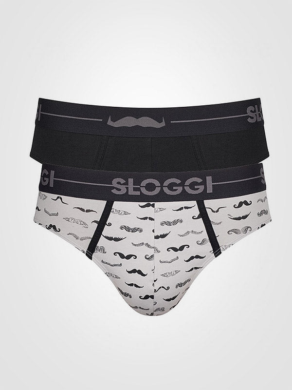 Sloggi 2 vyriškų medvilninių kelnaičių komplektas "Go Movember Mini Black - Light Grey"