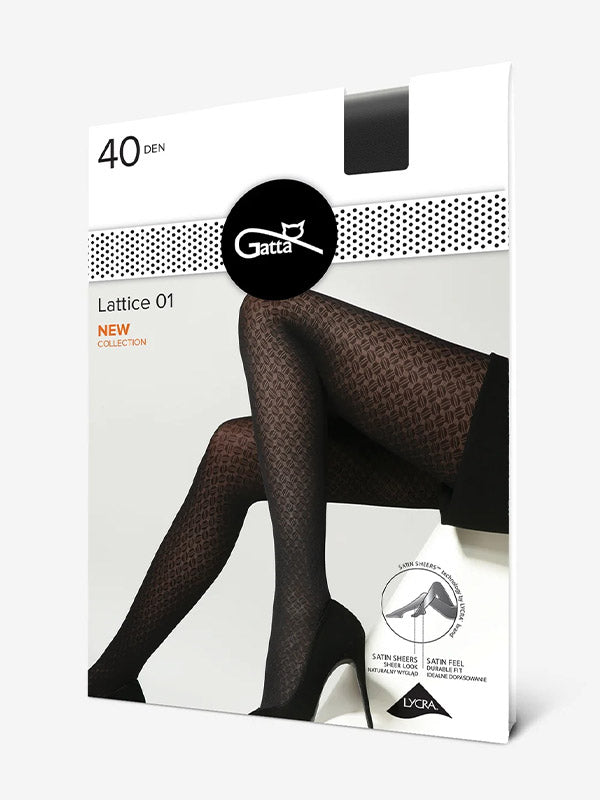 Gatta matinės raštuotos mikrofibros pėdkelnės "Lattice 01 40 Den Black"