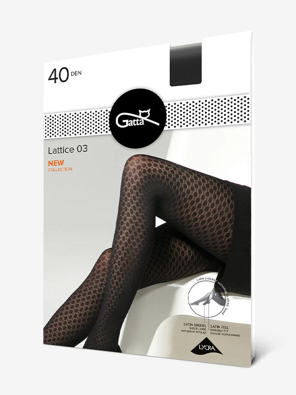Gatta matinės raštuotos mikrofibros pėdkelnės "Lattice 03 40 Den Black"