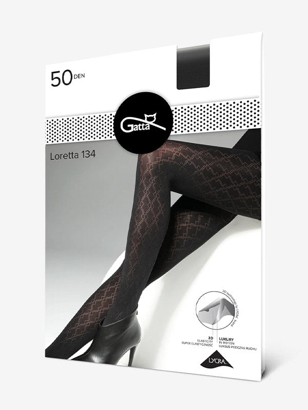 Gatta matinės raštuotos mikrofibros pėdkelnės "Loretta 134 50 Den Black"