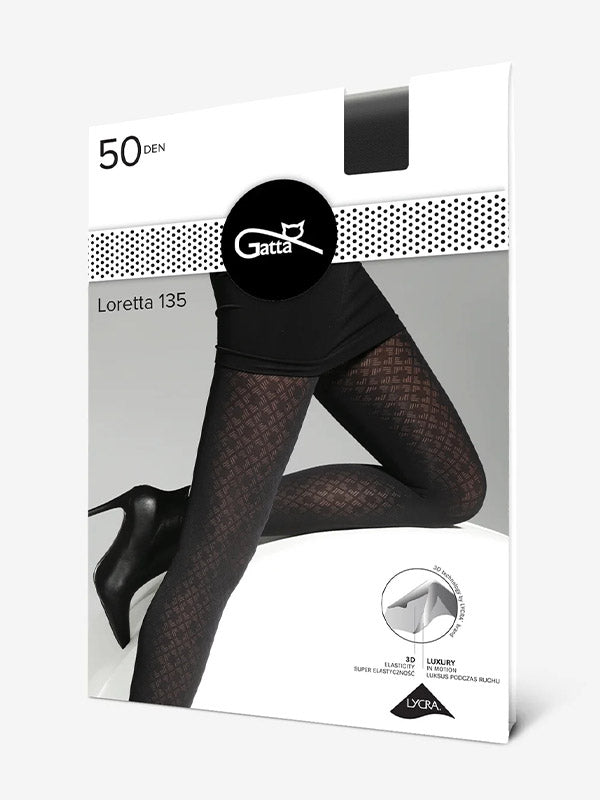 Gatta matinės raštuotos mikrofibros pėdkelnės "Loretta 135 50 Den Black"