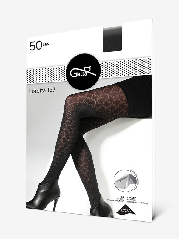 Gatta matinės raštuotos mikrofibros pėdkelnės "Loretta 137 50 Den Black"