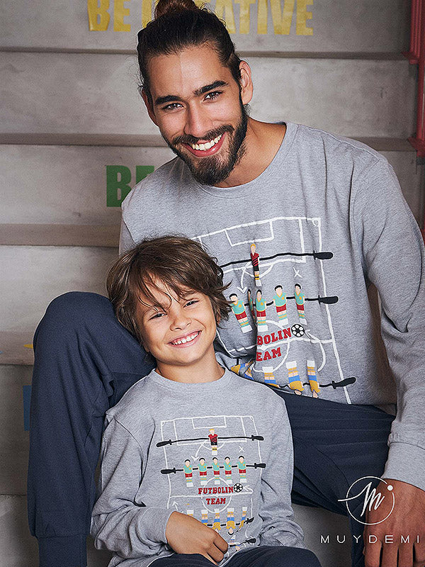 Muydemi medvilninė vaikiška pižama "Football Team Boy Light Grey - Navy"