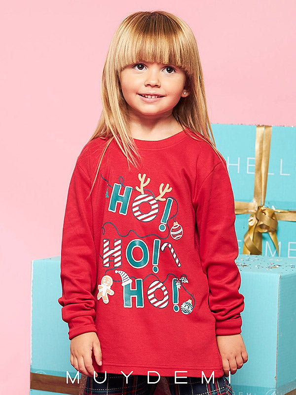 Muydemi ilga pižama mergaitei "Ho Ho Ho Girl Red - Navy - Multicolor"