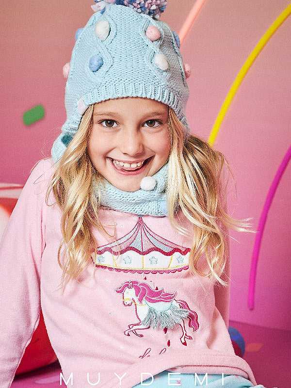 Muydemi ilga šilta vaikiška pižama "Unicorn Carousel Pink - Light Blue"