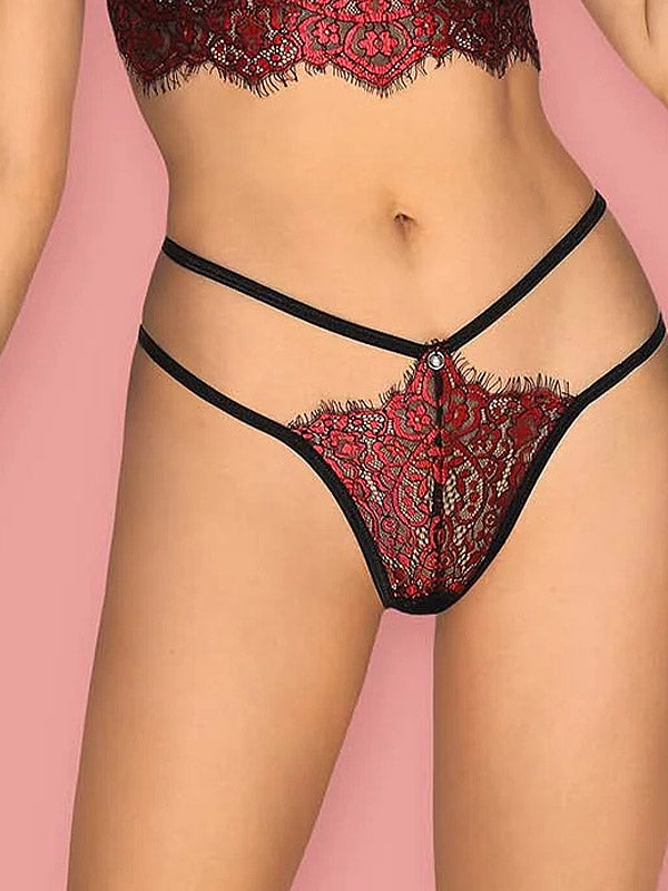 Obsessive 2 dalių nėriniuotas apatinių komplektas "Redessia Black - Red"