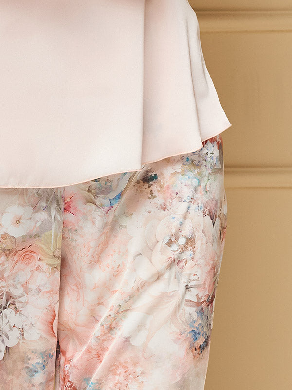 Lega atlasinė pižama su ilgomis kelnėmis "Madona Light Pink Flower Print"