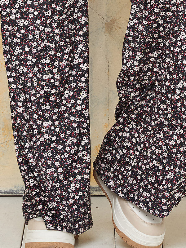 Lega plačios veliūrinės kelnės "Tessa Black - Beige - Red Flower Print Velour"