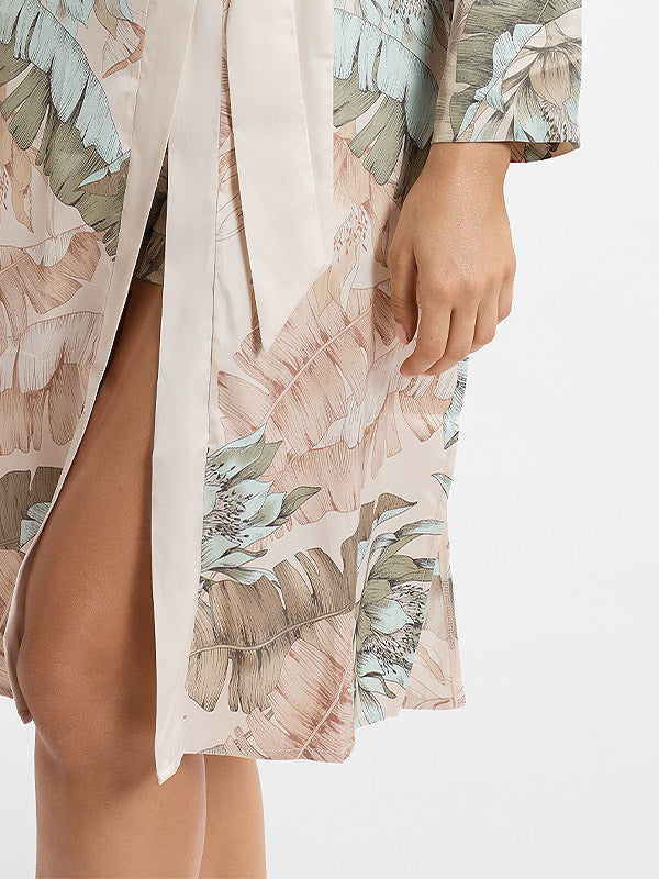 Esotiq atlasinis chalatas "Ciao Beige - Multicolor Flower Print"
