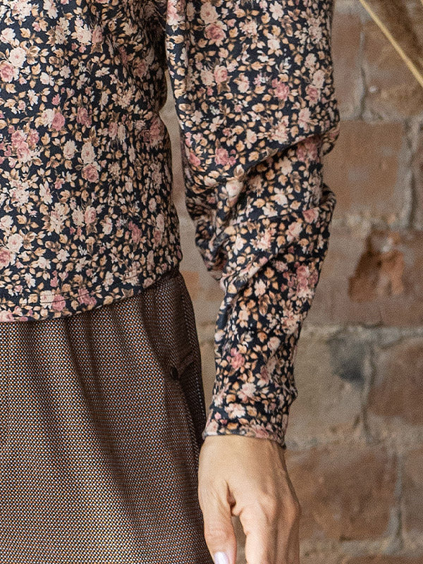 Lega puošni veliūrinė palaidinė "Zeina Black - Cream - Rose Flower Print Velour"