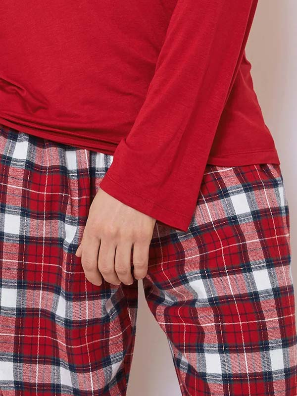 Aruelle natūralaus pluošto vyriška pižama "Max Long Red - White"