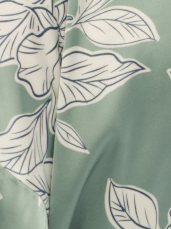 Esotiq atlasinis chalatas "Dedicate Olive - Cream Flower Print"