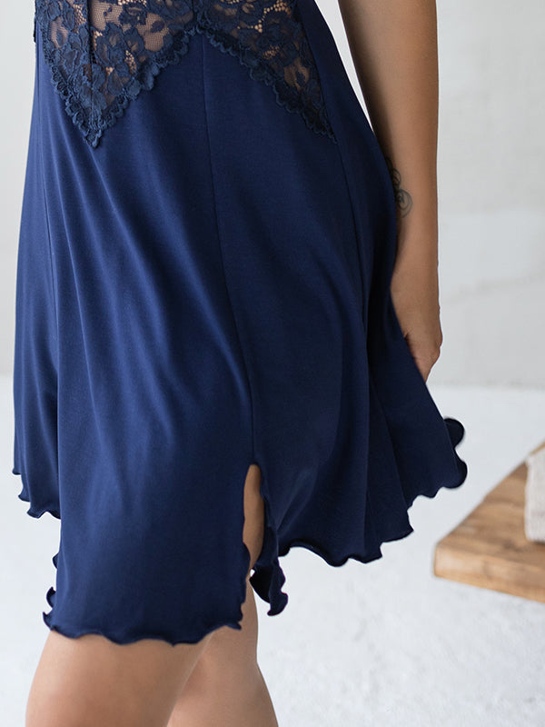 Lega viskoziniai naktiniai su nėriniais "Piret Dark Blue"