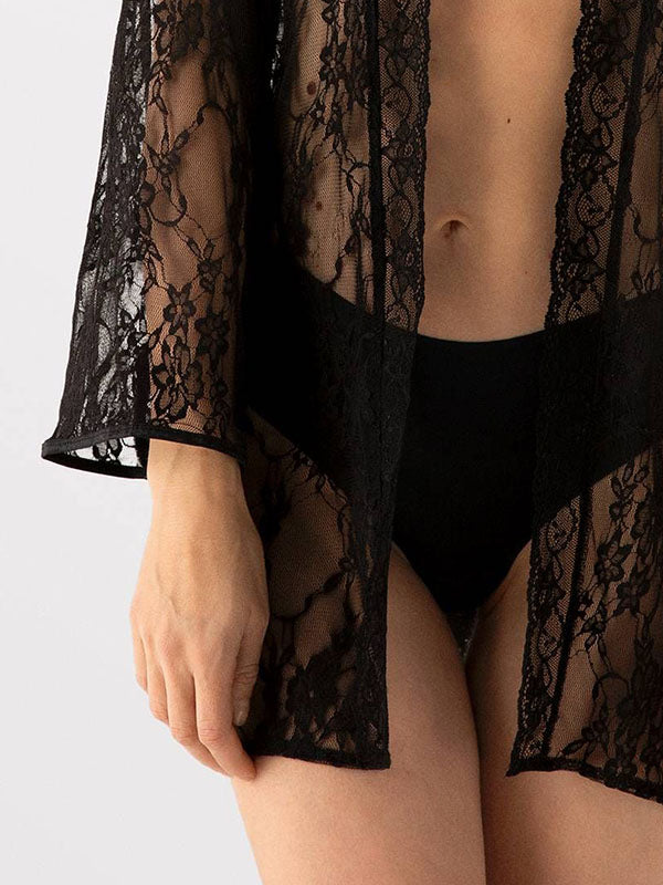 Fiore nėriniuotas chalatas "Meadow Black"