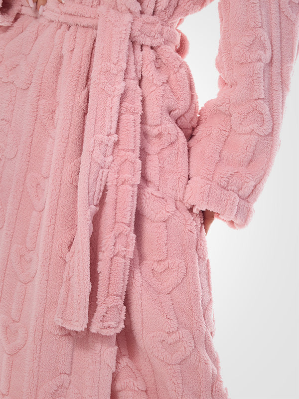 L&L ilgas raštuotas chalatas su gobtuvu "Carina Long Powder Pink"