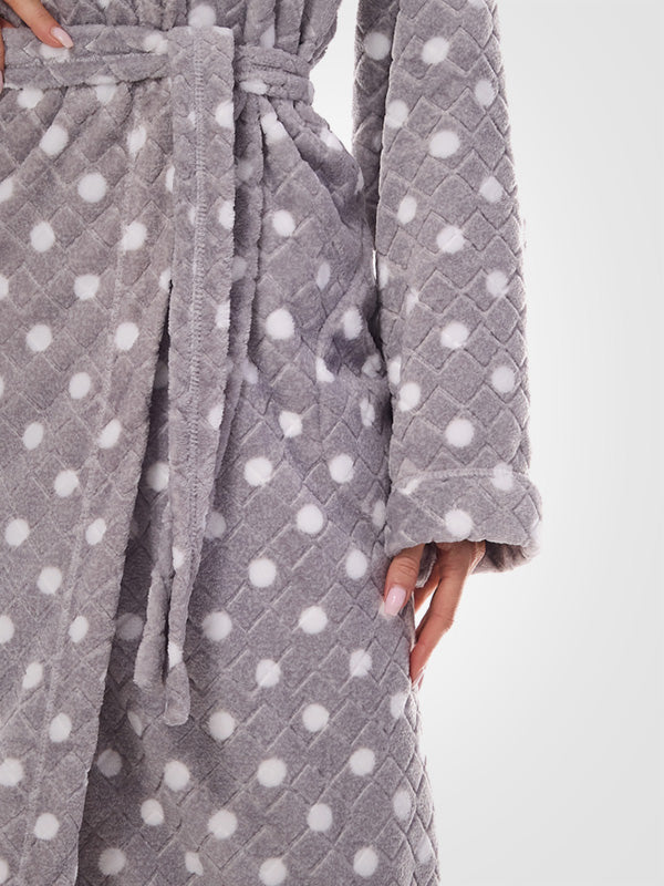 L&L ilgas chalatas su gobtuvu "Dots Long Grey - White"