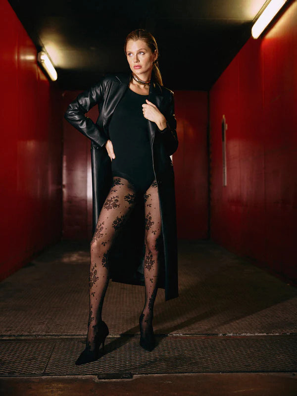 Ysabel Mora raštuotos pėdkelnės "Floral 20 Den Black"