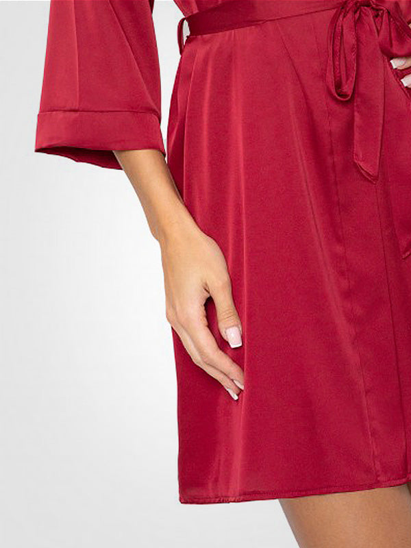 Donna atlasinis chalatas su nėriniais "Mari Burgundy"
