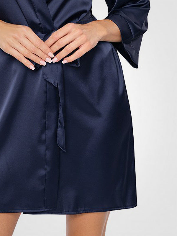 Donna atlasinis chalatas su nėriniais "Mari Dark Blue"