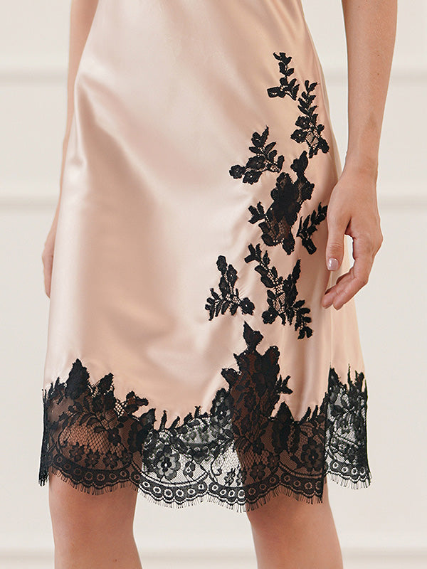 Komilfo šilkiniai naktiniai su nėriniais "Topaz Beige - Black"