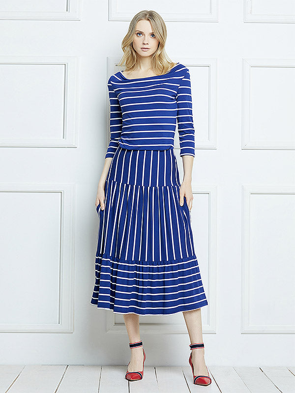 Lega viskozinis sijonas "Silja Blue - White Stripes"