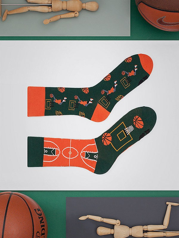 Spalvotos Kojines unisex medvilninės kojinės "Basketball Fan Orange - Green"