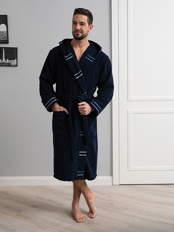 Belmanetti ilgas vyriškas medvilninis chalatas "Raynor Velour Dark Blue"
