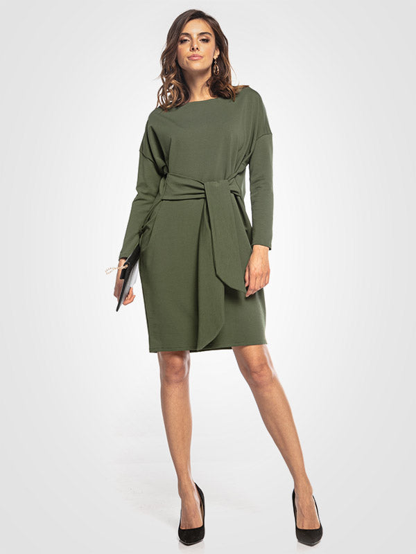 Tessita medvilninė suknelė su dirželiu "Venera Forest Green"