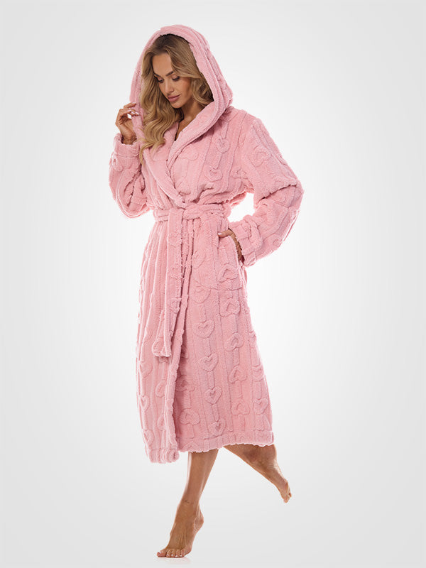 L&L ilgas raštuotas chalatas su gobtuvu "Carina Long Powder Pink"