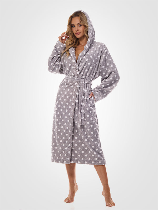 L&L ilgas chalatas su gobtuvu "Dots Long Grey - White"