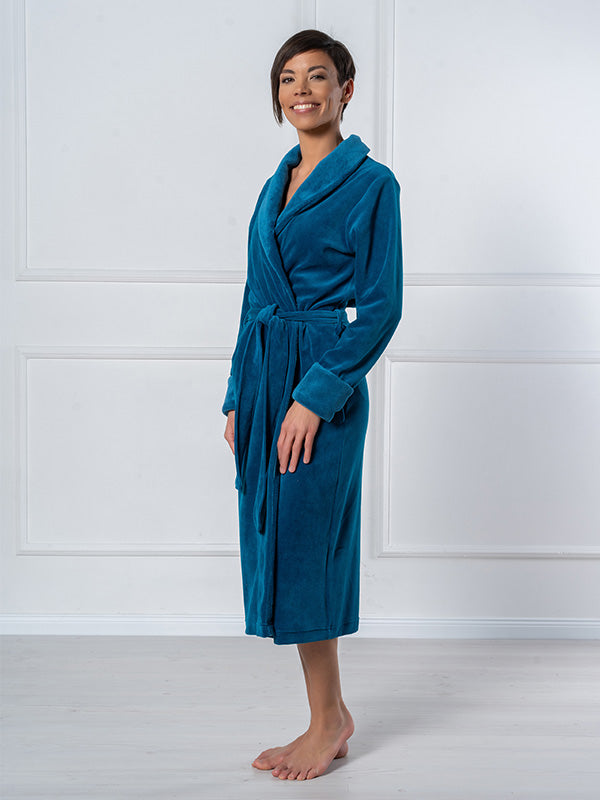 Belmanetti ilgas medvilninis chalatas "Nicky Turquoise Velour"