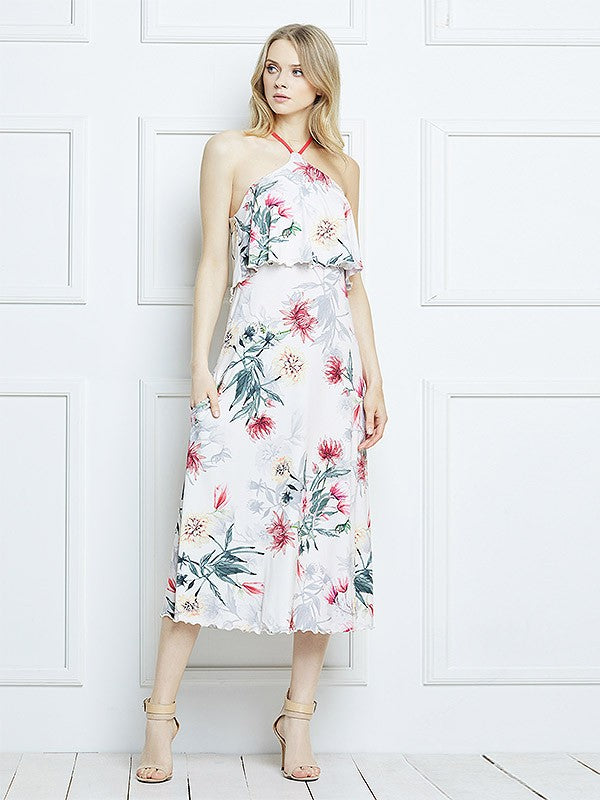 Lega viskozinė suknelė "Samantha White - Red Flower Print"