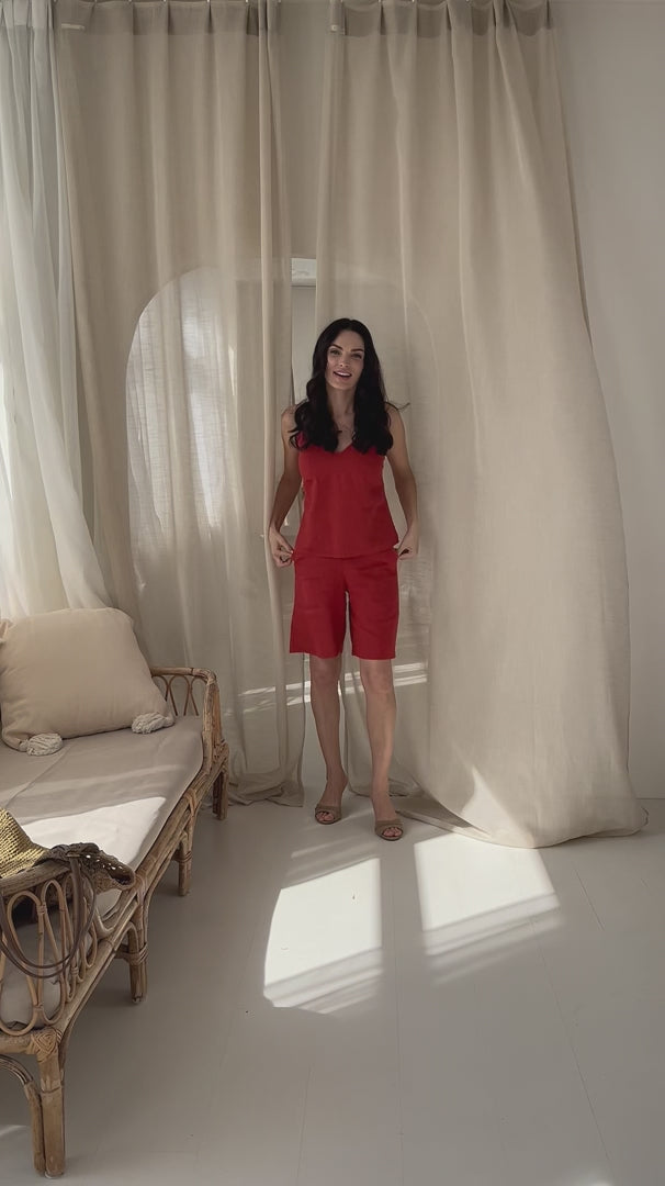 Laadi video üles: lininiai šortai su kišenėmis