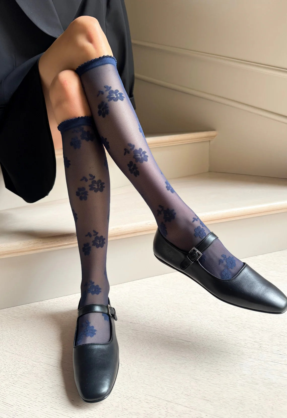 Veneziana Patterned Knee-High Socks Primavera 20 Den Blue