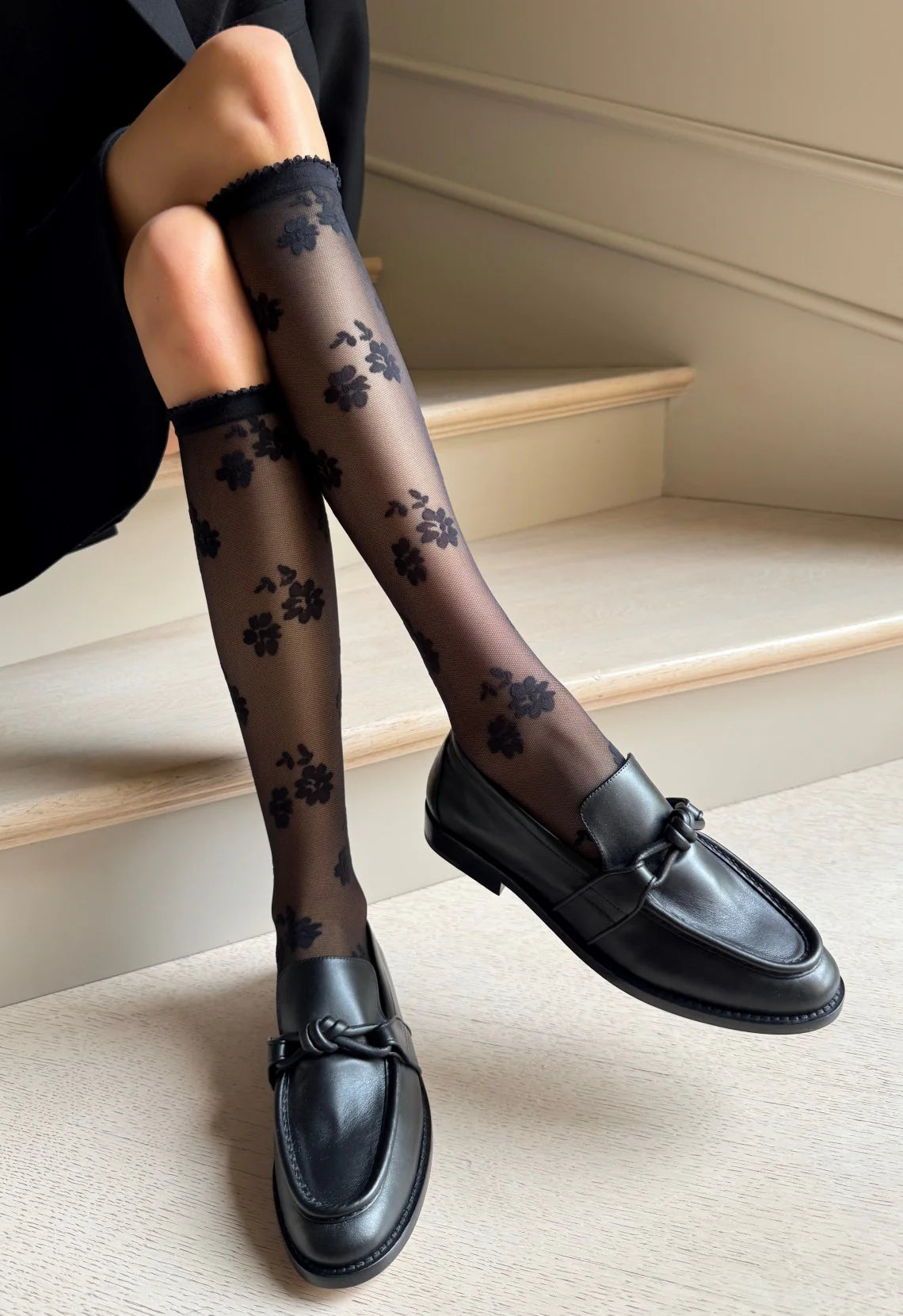 Veneziana Patterned Knee-High Socks Primavera 20 Den Black