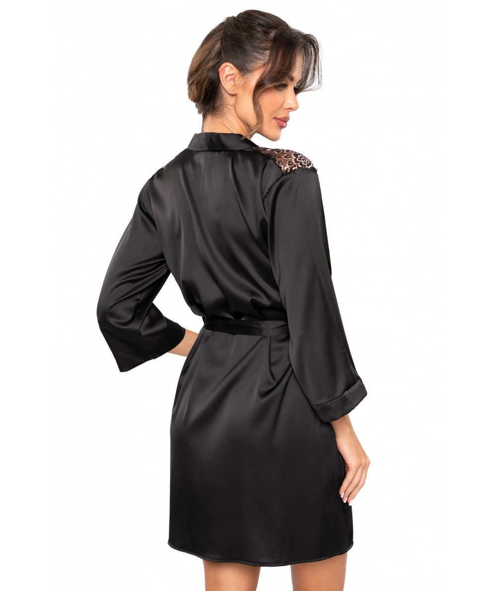 juodo satino chalatas